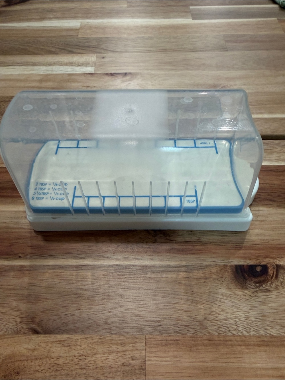 Blue-Trim Clear Butter Dish with Removable Base